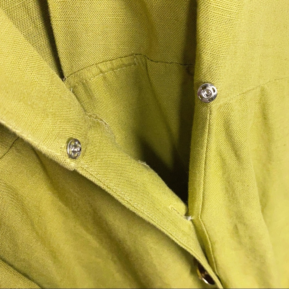 VINTAGE | 1980’s Barbara Barbara Sheen Green Linen Blend Parisian Wrap Dress - Picture 5 of 12